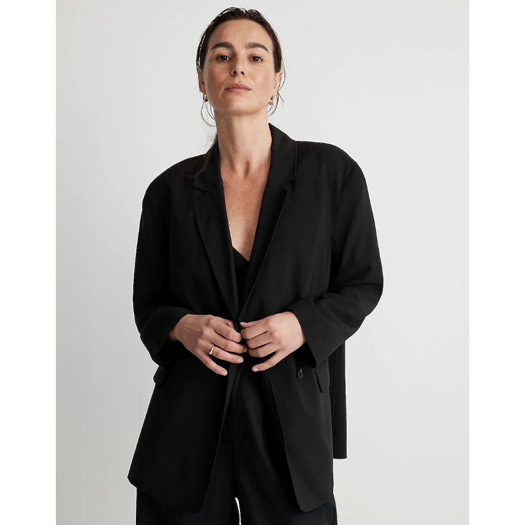 Madewell Womens The Relaxed Blazer In Softdrape Drop Shoulder Two Button Black S